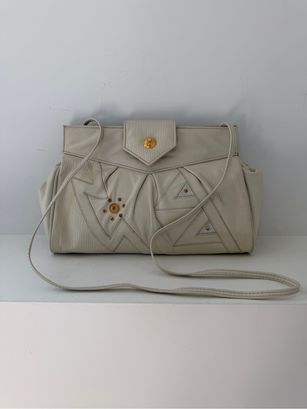 VINTAGE Z.K. Leather Goods Cream Colour Cross Body Bag Convert To Clutch 80's